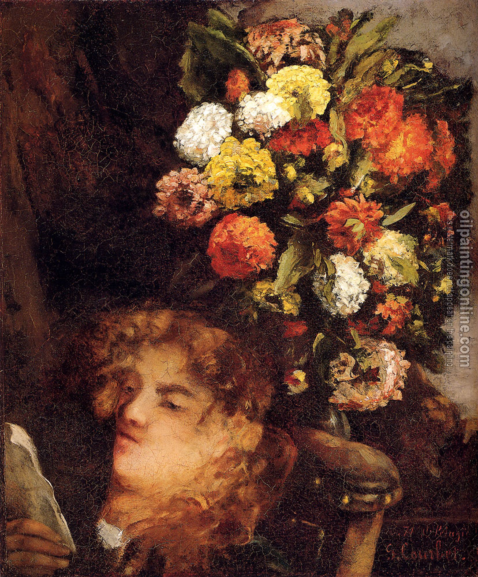 Courbet, Gustave - Head Of A Woman With Flowers